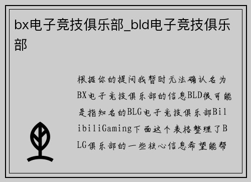 bx电子竞技俱乐部_bld电子竞技俱乐部