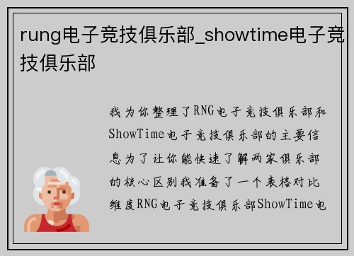 rung电子竞技俱乐部_showtime电子竞技俱乐部