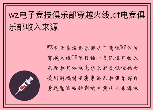 wz电子竞技俱乐部穿越火线,cf电竞俱乐部收入来源
